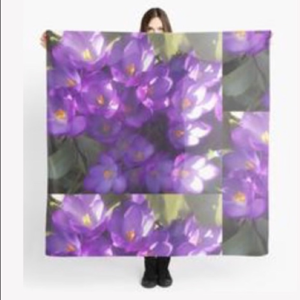 Purple crocuses silky scarf